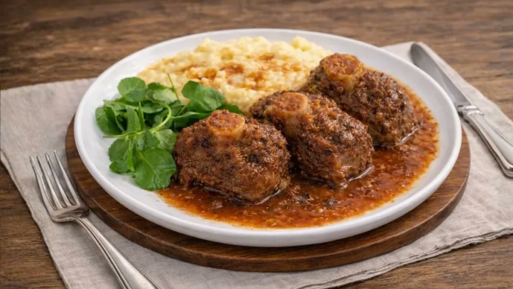 Rabada ao molho com polenta e agrião